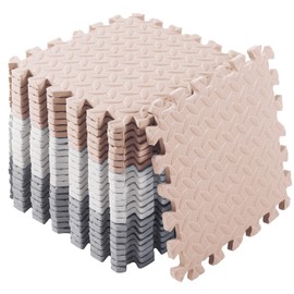 Shihanee Foam Floor Baby Tiles Foam Floor Mats Play Mats Bulk with Borders Interlocking for Kids Baby Playroom Nursery Gym (White, Beige, Gray,64ft)