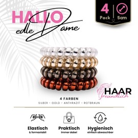 Specora - Spiral Hair Scrunchies Pack of 4 - 5 cm TPU - 4 Colours Anthracite | Red/Brown | Gold | Silver - Telephone Cable Hair Bobbles Made of TPU