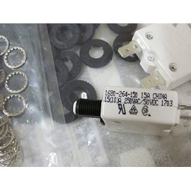 Mechanical Products 1680-264-150-F4 Series 16 Panel Mount Circuit Breaker, 15 AMP BREAKER with (2) Knurlnuts / Lockwasher