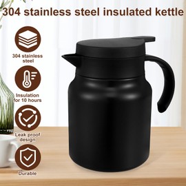 Thermal Coffee Carafe Jug,1L Large Capacity Stainless Steel Insulated Tea Pot with Detachable Tea Strainer,Leak-Proof Vacuum Insulated Carafe for Coffee Tea Hot or Cold Drinks(Black)