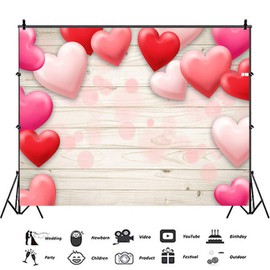 Pink Heart Balloons Wooden Valentine's Day Theme Photo Background 7x5ft Wedding Bridal Shower Party Photography Backdrop Birthday Baby Shower Party Decor Supplies Girls Lovers Portraits Studio Props