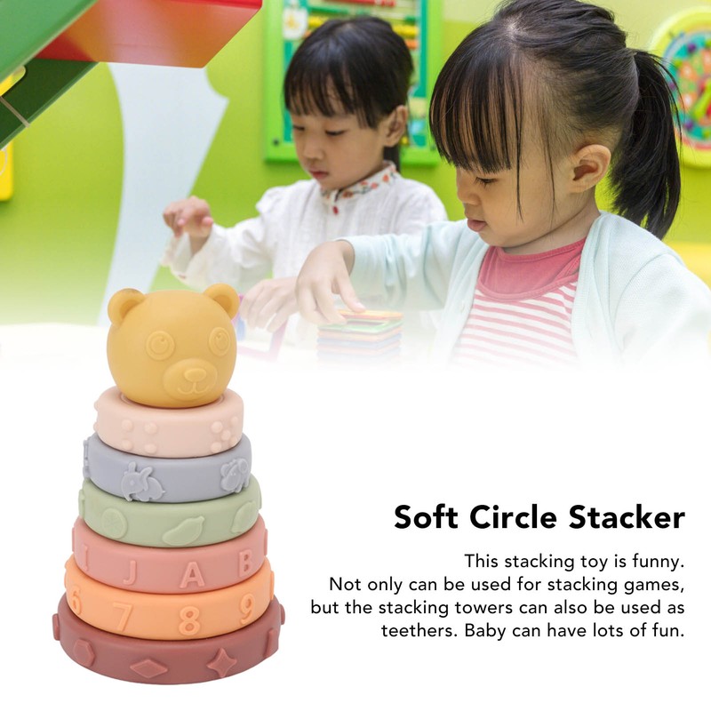 6 Pcs Soft Sensory Stacking Circle Toys with Bear Stacker