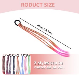Benaewa 8 Pcs Hair Extensions, Colorful Braided Wig Braid Hair Rope for Party, Cosplay