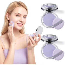 2 pcs Polvo Compacto Mate de Lavanda, Control de Brillo 12h, Sin Residuos Blancos, Larga Duración, Acabado Natural, Ideal para Todo Tipo de Piel