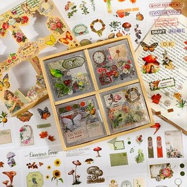 400+ Pegatinas de Naturaleza Estética Vintage, Apliques Decorativos Florales de Mariposa, Pegatinas de Plantas para álbumes de Recortes, Cuadernos, Diarios (Bosque)