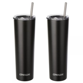 Ezprogear 34oz 2-pack Matte Stainless Steel Slim Tumbler Insulated W/Straws - Matte Black/Rose Gold