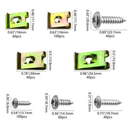 BGTXINGI 480Pcs Zinc Plated U Clips and Screw Assortment Kit 12# 10# 8# 6# 4 Sizes Auto Car U Type Metal Clip Fastener for Automotive Repair Dash Door Panel Interior Replacement