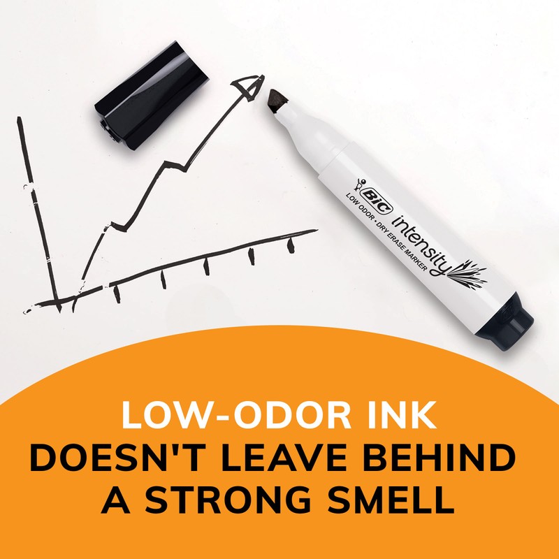 BIC Intensity Black Low Odor Dry Erase Markers, Chisel Tip,