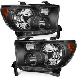 LSAILON Fit For Toyota Sequoia 2008-2017 For Toyota Tundra 2007-2013 Headlight Assembly Black Housing Amber Reflector Clear Lens Driver and Passenger Side