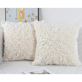 NIULAA Set of 2 Faux Fur Cushion Covers 40x40 cm Cream Decorative Pillow Covers 16x16 Inches Soft Fluffy Plush Decorative Cushion Cover for Sofa Bedroom Pillow Shell