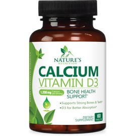 Calcium Supplement 1200 mg - with Vitamin D3 for Best Absorption - Supports Immune Health, Bones & Teeth - Nature's Calcium Carbonate + 1600 IU of D3 - Bottled in USA for Women & Men - 60 Tablets