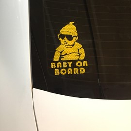 customTAYLOR33 Baby on Board High Intensity Grade Reflective Safety Sticker Decal - Carlos Baby Hangover - Many Colors for Girl or Boy - Cars, Vans, Trucks, etc, (Yellow)