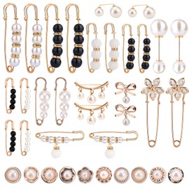 Pack of 36 Pearl Brooches, Fashionable Safety Pins for Women, Rhinestone and Pearl Brooches, Sparkling Sock Pendants, Accessories for Clothing, Hats, Shoes, Scarves, Decoration Accessories, Metal
