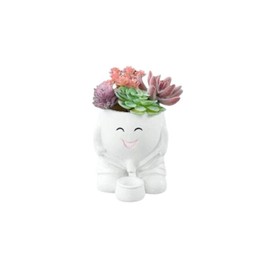 Head Planter, Unique Face Flower Pot Head Vase for Plants for Indoor and Outdoor Décor, Cute Cactus Face Pots Funny Office Plant Pots, Novelty Gift Set (White)