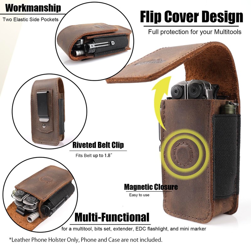 Topstache Multitool Sheath for Men - Belt Leather Multitool Holster
