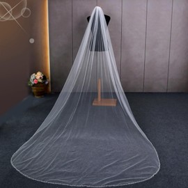 HONGMEI Wedding Veil for Brides Handmade Crystal Beaded Edge 1 Tier Bridal Veil with Comb