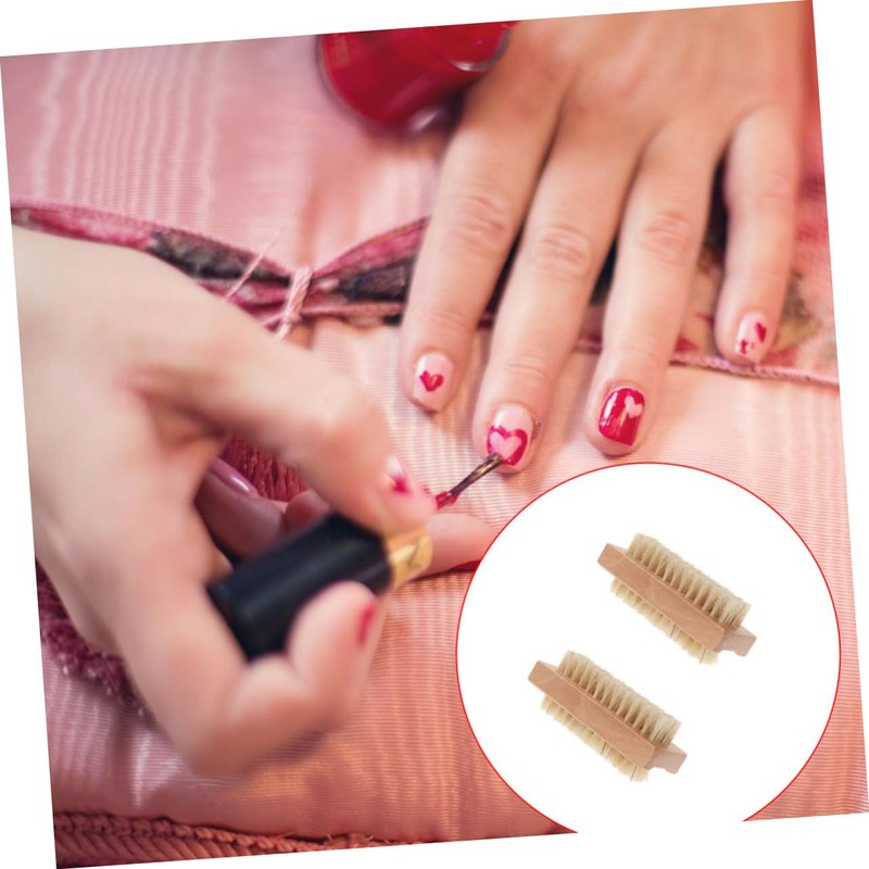 Baluue 4pcs Double Sided Nail Brush Wooden Manicure Brush for
