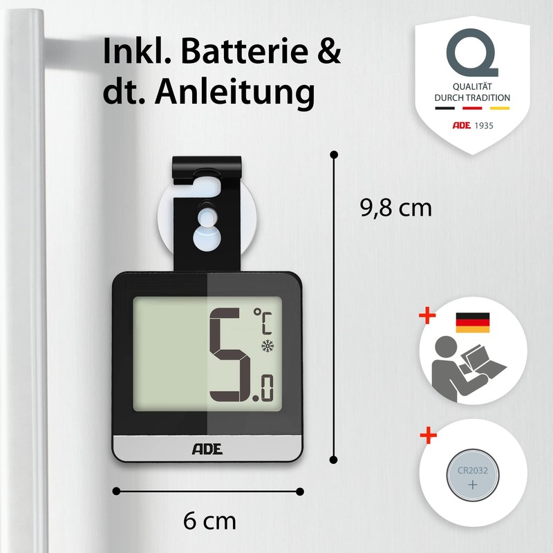 ADE Digitales Kühlschrankthermometer | Thermometer für Gefrierschrank und Kühlschrank magnetisch