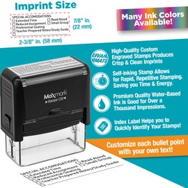 SPED Modifications Or Accommodation Self Inking Stamp - Perfect for Teachers! - Large Size - Style 1 - Purple Color
