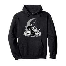 Cat Skulls Creepy Cute Kitty Goth Black Alt Alternative Pullover Hoodie