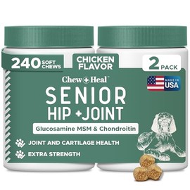 Glucosamine for Dogs Hip and Joint Supplement - 240 Soft Chews for Senior Dogs with Glucosamine, Chondroitin, MSM, Vitamin C, and Omegas - for Mobility, Cartilage, and Joint Health