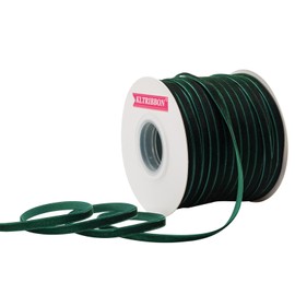 Dk Green Velvet Ribbon Single Sided,1/4 Inch X 50Yards Spool