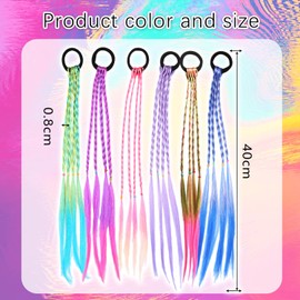 EUPSIIU Pack of 12 Colourful Hair Strands Children's Colourful Braided Hair Pieces Twist Braid with Elastic Rope Band Colour Gradient Girls Hairpiece Band for Party Festival Decoration Gifts (Pack of