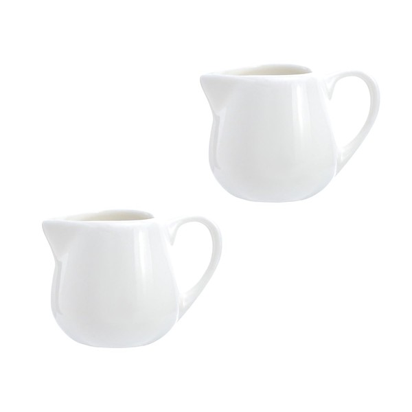 CHOOLD 2 pcs Mini Ceramic Creamer with Handle, Coffee Milk Creamer Pitcher - White - 1.5 oz
