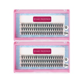 PINK PEPPER Self Eyelash Extensions, For Eyelash Extensions, For Parts, DIY, 0.003 inch (0.07 mm), 20 Bundles, Value 2 Cases (D-12 mm X2)