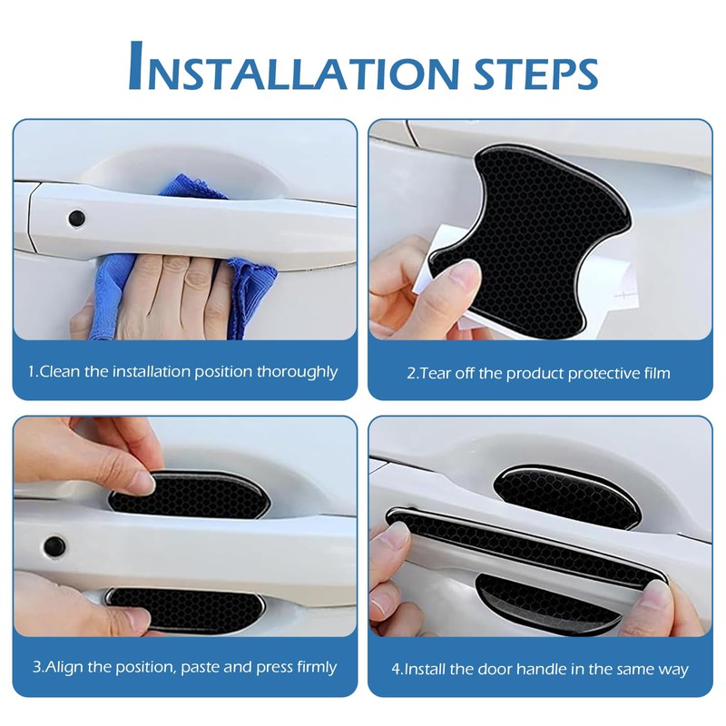 Bawkars 8 PCS Car Door Handle Scratch Protectors, Waterproof Reflective