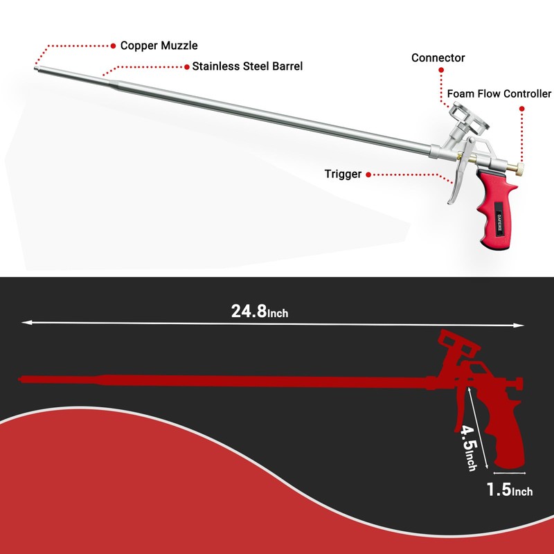 Foam Spray Gun 2' Long Foam Gun Insulation Extended 63cm