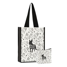 InnoBeta French Bulldog Gifts for Women, Canvas Tote Bag with Top Zipper Closure and Shoulder Strap for Birthday, Mother's Day, Christmas - Full Print
