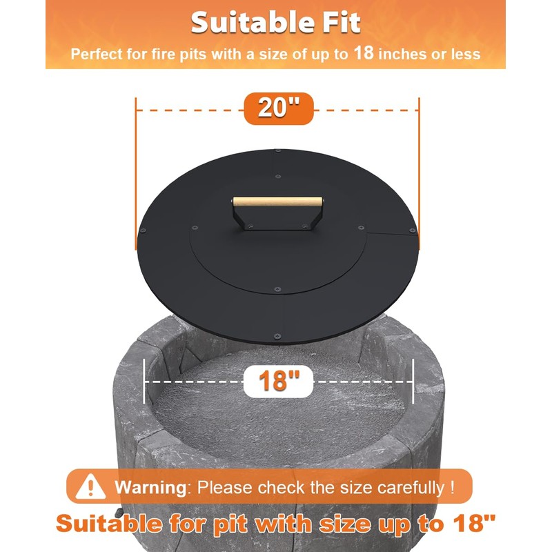 Ardier 20" Wooden-Handle Fire Pit Lid for Pits up to