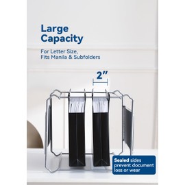 SortRax Plastic Extra Capacity Hanging File Folders, 2" Expanding Pocket, Heavy Duty for Filing Cabinet, Insertable 1/5-Cut Tabs, Letter Size - 12 Pack