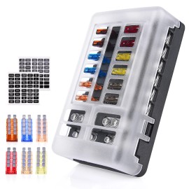 MICTUNING 12-Way 12-32V Blade Fuse Box Block Auto/Boat Car Fuse Kit Bus Bar System