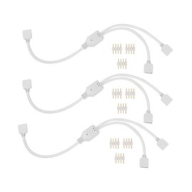 SUPERNIGHT LED Strip Splitter Connector 4 Pins 1 to 2 Y- Splitter Cables for 5050 3528 RGB LED Light Strip with 9 Male 4-pin Plugs (3-Pack)