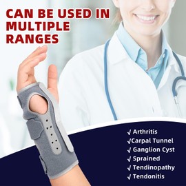 Wrist Brace, Night Wrist Sleep Support Brace, Relieve Carpal Tunnel Symptoms and Tendonitis For Arthritis Cushioned Pain, Adjustable One Size fits Most (grey)