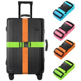 BILIONE Set of 4 Suitcase Straps for Travel Suitcase, Suitcase Strap Set, Durable Suitcase Straps, Adjustable Luggage Straps, Premium Accessories for Travel Bags Closure (Orange + Blue + Green + Pink)