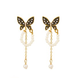 INENIMARTJ Charm Butterfly Hoop Earrings,14K Gold Silver Crystal Butterfly Drop Dangle Earrings for Women, Zinc, No Gemstone