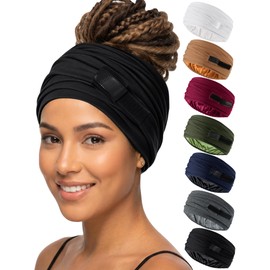 Satin Lined Open Turban Headband Anti-Friction Hair Head Wrap,Black