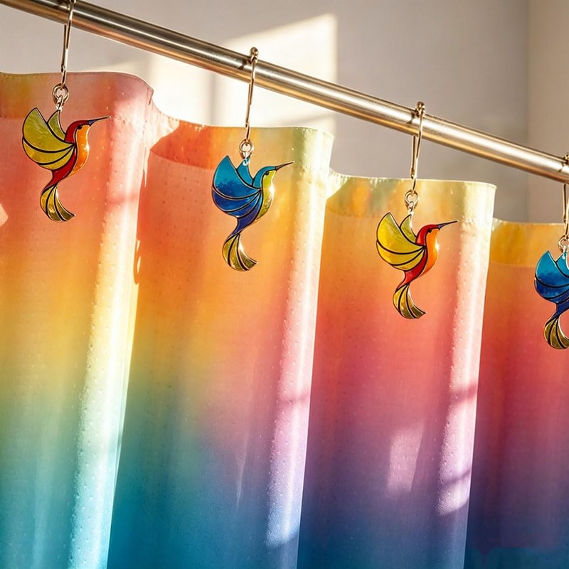 Hummingbird Shower Curtain Hooks Set of 12, Rust-Resistant Shower Ring