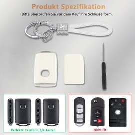 BLINGOOSE Key Case for Mazda CX5 CX30 CX9 CX50 3 6 CX90 MX5 Miata 4 Buttons Car Key Case Key Case Protective Key Cover Glitter Key Ring White Girly Women TPU