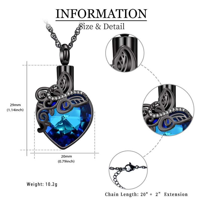 shajwo Butterfly Heart Cremation Jewelry Urn Necklaces for Ashes for