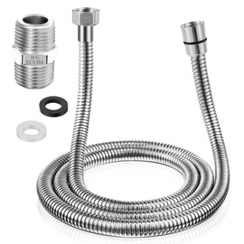 Dreyoo 1 Pack 39 Inch Shower Hose with Shower Extension Connector, Extra Long Handheld Head Hose with Brass Insert and Nut, 1/2 to 1/2 Extender, Stainless Steel