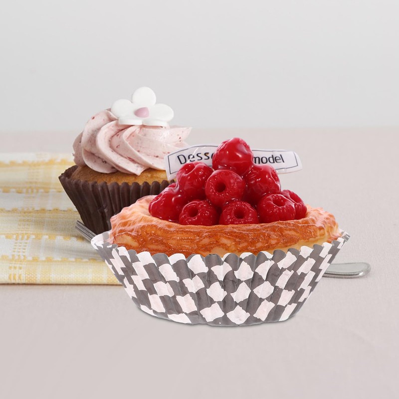 DEARMAMY Racing Flag Cupcake Cases - 100 Pieces Black and