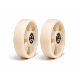 2 Ruedas para Patín Hidráulico de Carga 7"x 2”, Centro 3/4", Nylon Alta Resistencia, Baleros 6204, Uso Industrial/Repuesto