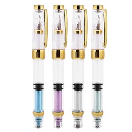 4Colors Piston Fill Fountain Pen Fine Nib Transparent Pen Set of 4 Writing Office Supplies