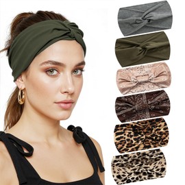 Haarband Damen,6 Stück Stirnband Damen Sommer,Haarreifen Damen Breit,Dünnes Stirnband Damen,Leopardenmuster Boho Einfarbig Haarbänder für Yoga, Kosmetik, Sport Haarschmuck Sommer Laufen Exercise