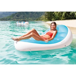 Intex Petal 76 x 49 Inch Inflatable Floating Lounge Chair Pool Float Lounger with Cupholder and Connector Tethers, Blue & White