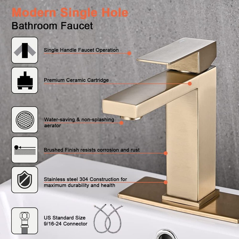 AVSIILE Brushed Gold Bathroom Faucet, Golden Single Hole Vanity Bath